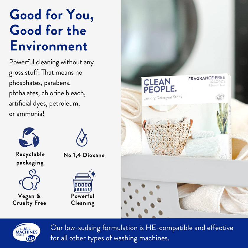 Clean People Laundry Detergent Sheets - Recyclable Packaging, Hypoallergenic, Stain Fighting - Ultra Concentrated, Laundry Soap - Fragrance Free, 96 Pack 🍁 All In One Marketplace Canada