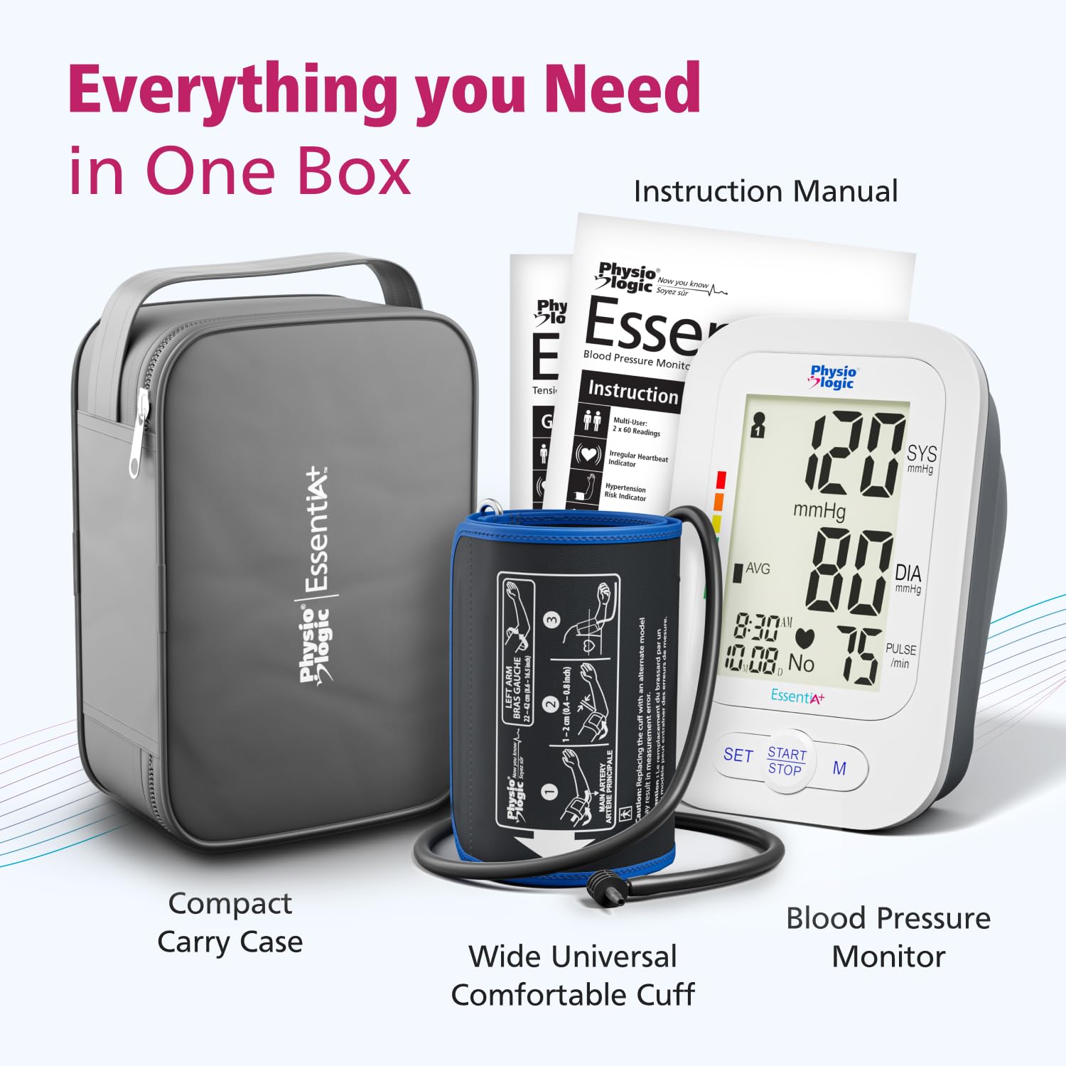 Physio Logic Essentia+ Clinically Accurate, Affordable Blood Pressure Monitor for Home Use, Easy 1-Touch Operation, Premium XL Display, 2-User, 120 Readings, Wide Cuff (22–42 cm), Compact Carry Case 🍁 All In One Marketplace Canada