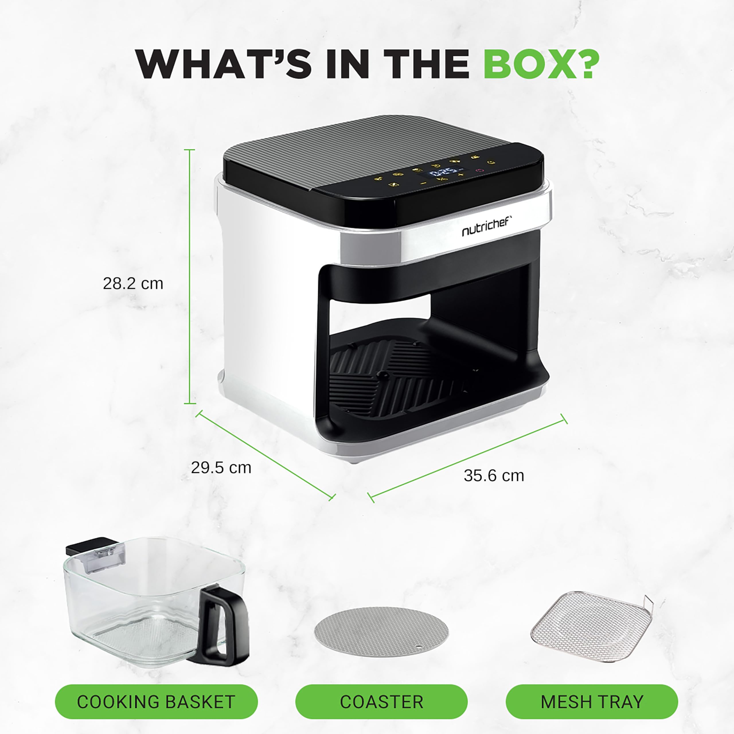 Nutrichef 5.8 Quart Air Fryer | 8-1 Preset Cook Modes | Transparent Fry Bowl for Best Cooking Results | Cook Shrimp, Steak, Fries, Wings, Chicken & More | Precise Temperature Control & Time | White 🍁 All In One Marketplace Canada