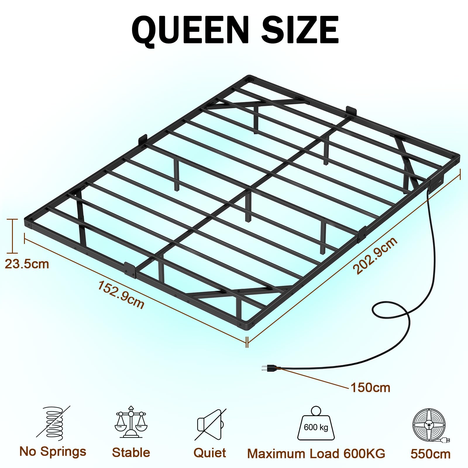 LOAKEKEL Queen Bed Frame, with USB Charging Station, Floating Bed Frame Queen Size with Smart LED Lights, Metal Platform Bed, Heavy Duty Steel Slat, No Box Spring Needed, Easy Assembly, HBF150BK 🍁 All In One Marketplace Canada