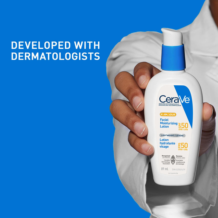 CeraVe AM Face Moisturizer SPF 50, Facial Moisturizing Lotion with Sunscreen, Hyaluronic Acid & Niacinamide, Broad Spectrum UVA+UVB Protection, No White Cast, Recommended by Dermatologists, 89mL 🍁 All In One Marketplace Canada