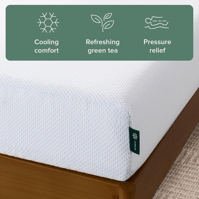 Zinus Full Mattress - 6 Inch Green Tea Cooling Gel Memory Foam Mattress, Pressure Relief, for Cool Sleep, CertiPUR-US Certified Foam, Mattress in a Box, 10-Year Warranty, Full Size 🍁 All In One Marketplace Canada