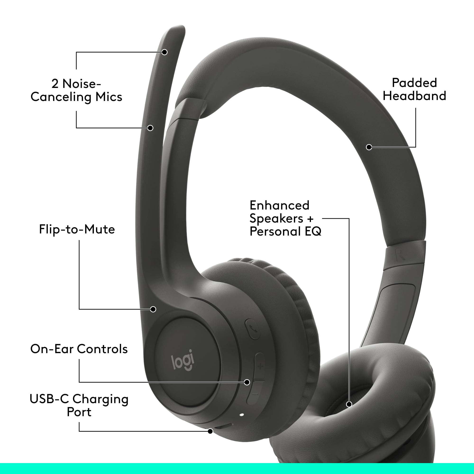Logitech Zone 301 Wireless Bluetooth Headset with Noise-Canceling Microphone, Compatible with Windows, Mac, Chrome, Linux, iOS, iPadOS, Android – Graphite 🍁 All In One Marketplace Canada
