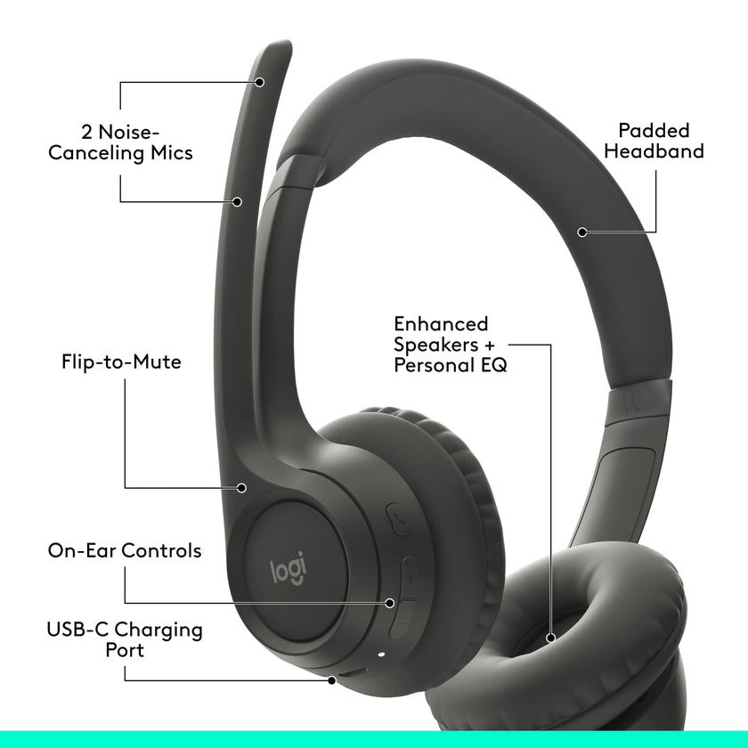 Logitech Zone 301 Wireless Bluetooth Headset with Noise-Canceling Microphone, Compatible with Windows, Mac, Chrome, Linux, iOS, iPadOS, Android – Graphite 🍁 All In One Marketplace Canada