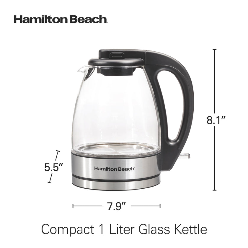 Hamilton Beach Glass Electric Kettle, 1 L, 1500W Fast Boiling Water Boiler, Cordless, Soft Blue LED Light, Auto Shutoff & Boil-Dry Protection, BPA-Free, Compact Size (40930JC) 🍁 All In One Marketplace Canada