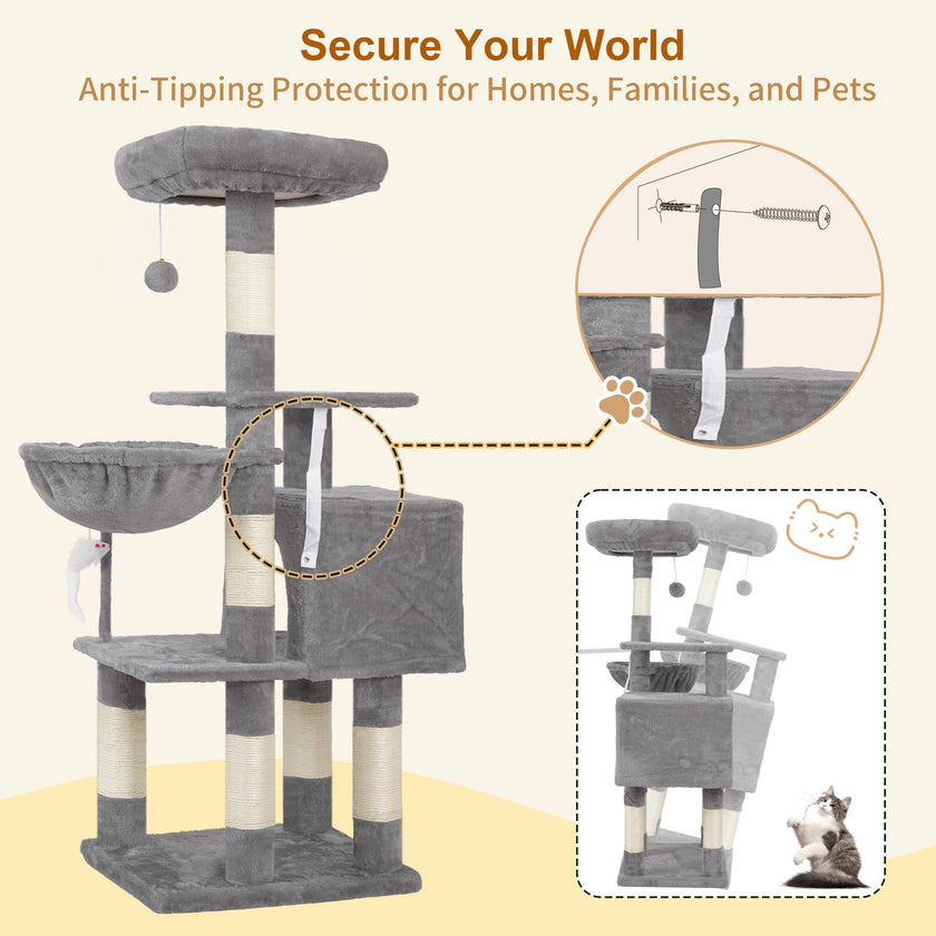 Heybly Cat Tree with Toy, Cat Tower condo for Indoor Cats, Cat House with Padded Plush Perch, Cozy Hammock and Sisal Scratching Posts, Light Gray S HCT004SW 🍁 All In One Marketplace Canada