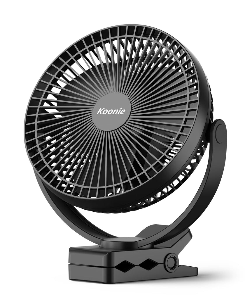 Koonie 10000mAh Clip on Fan Rechargeable, 8-Inch Battery Operated Desk Fan, USB Fan with 4 Speeds, Strong Airflow Sturdy Clamp for Golf Cart Office Desk Outdoor Travel Camping Tent Gym Treadmill,Black 🍁 All In One Marketplace Canada