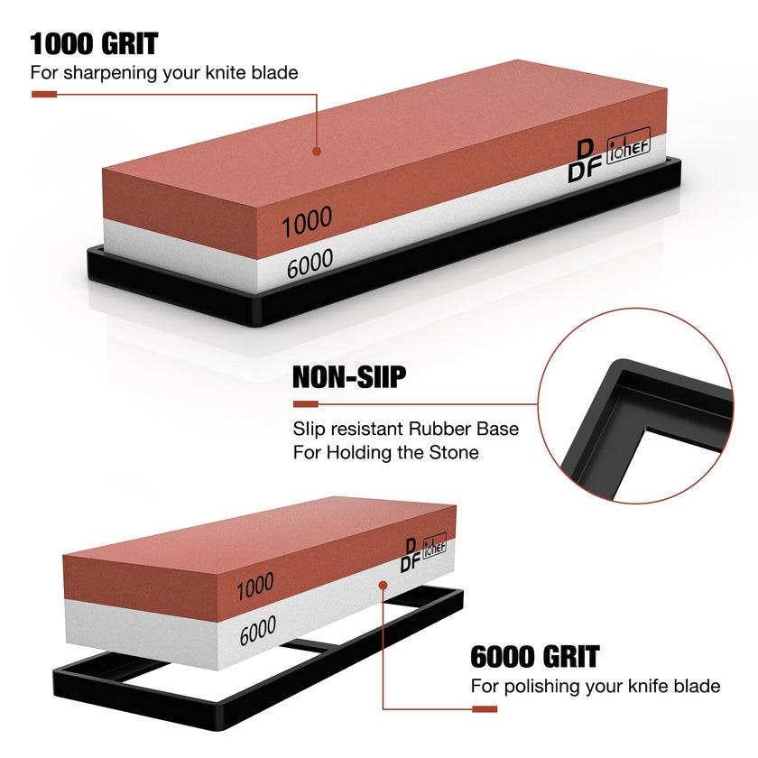 DDF iohEF Sharpening Stone, Whetstone grit 1000/6000, Professional 2-in-1 Double-Sided Knife Sharpener with Non-Slip Silicone Base and Angle Guide (red) 🍁 All In One Marketplace Canada