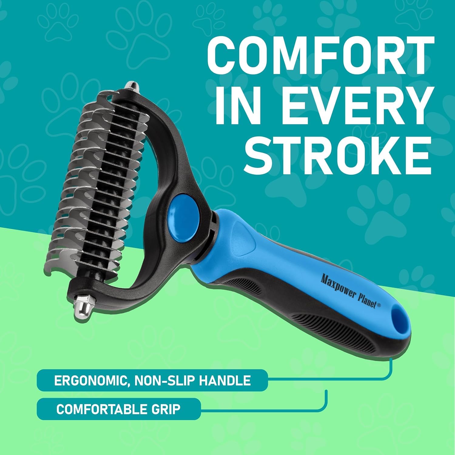 Maxpower Planet Pet Grooming Brush - Double Sided Shedding, Dematting (A1 Blue, Large) 🍁 All In One Marketplace Canada