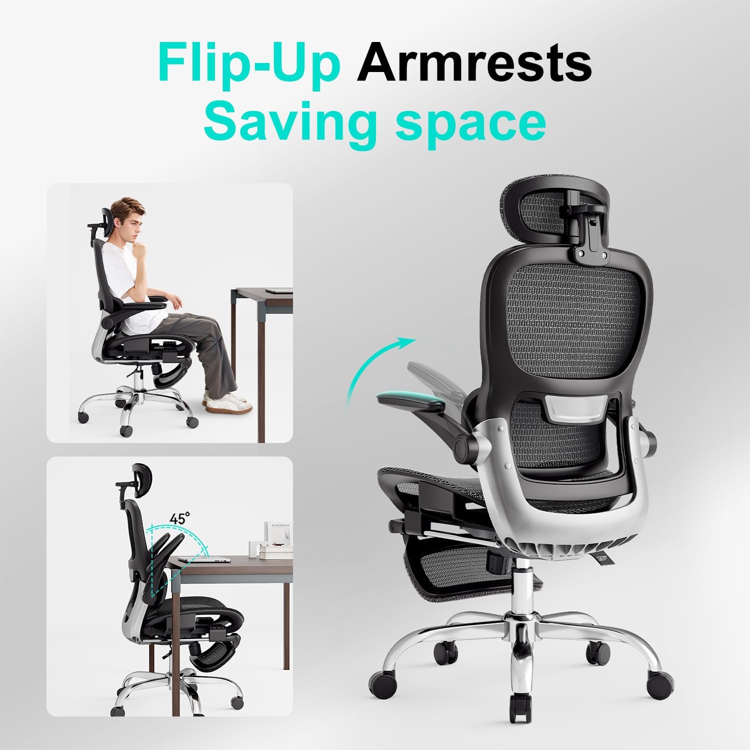 Ergonomic Office Chair,Office Chair with Tilt Function,Mesh Office Chair with Footrest,Ergonomic Chair with Adaptive Backrest, Adjustable Headrest and Flip-Up Armrests 🍁 All In One Marketplace Canada