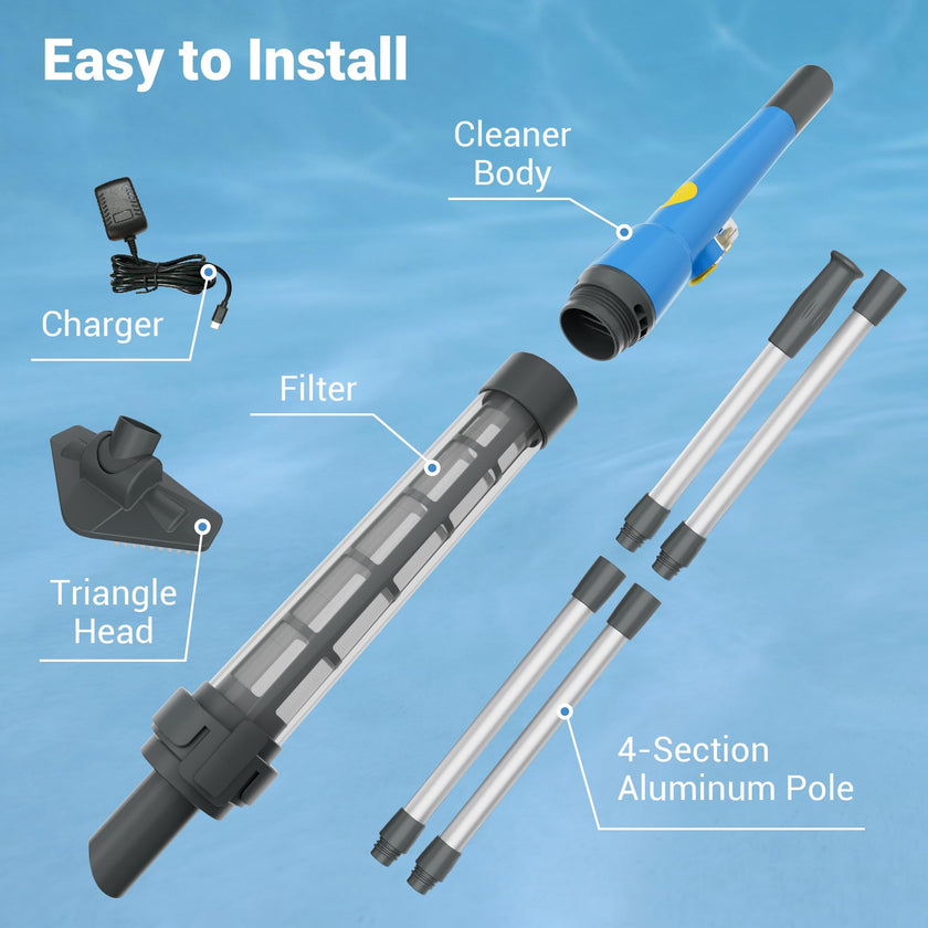Hushlight Handheld Hot Tub Vacuum – Lightweight Stick Cleaner for Above-Ground Pools, Includes 2 Brush Heads for Debris and Sand (Blue) 🍁 All In One Marketplace Canada