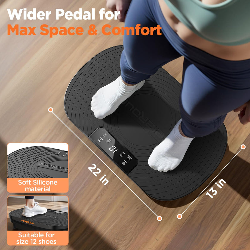 FEIERDUN Vibration Plate Exercise Machine, Full Body Vibrating Plate with Wider Platform, 150kg (330lbs) Capacity, Plaque Vibrante with LED Screen, Remote & Resistance Bands,Black 🍁 All In One Marketplace Canada
