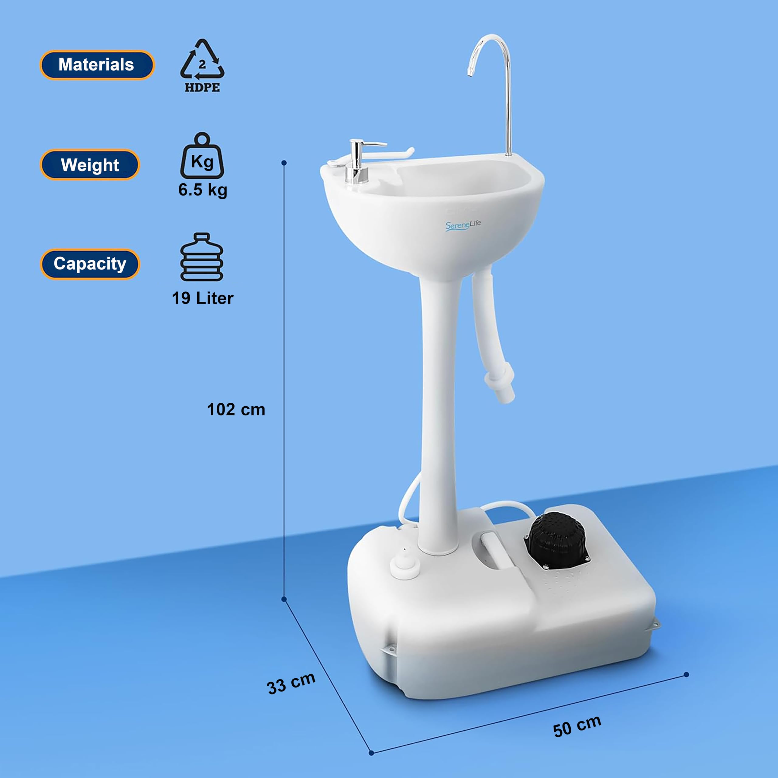 SereneLife, Portable Sink, Camping Hand Wash Basin with Water Tank and Rolling Wheels, Perfect for Indoor and Outdoor Use, Events, Worksites and More 🍁 All In One Marketplace Canada