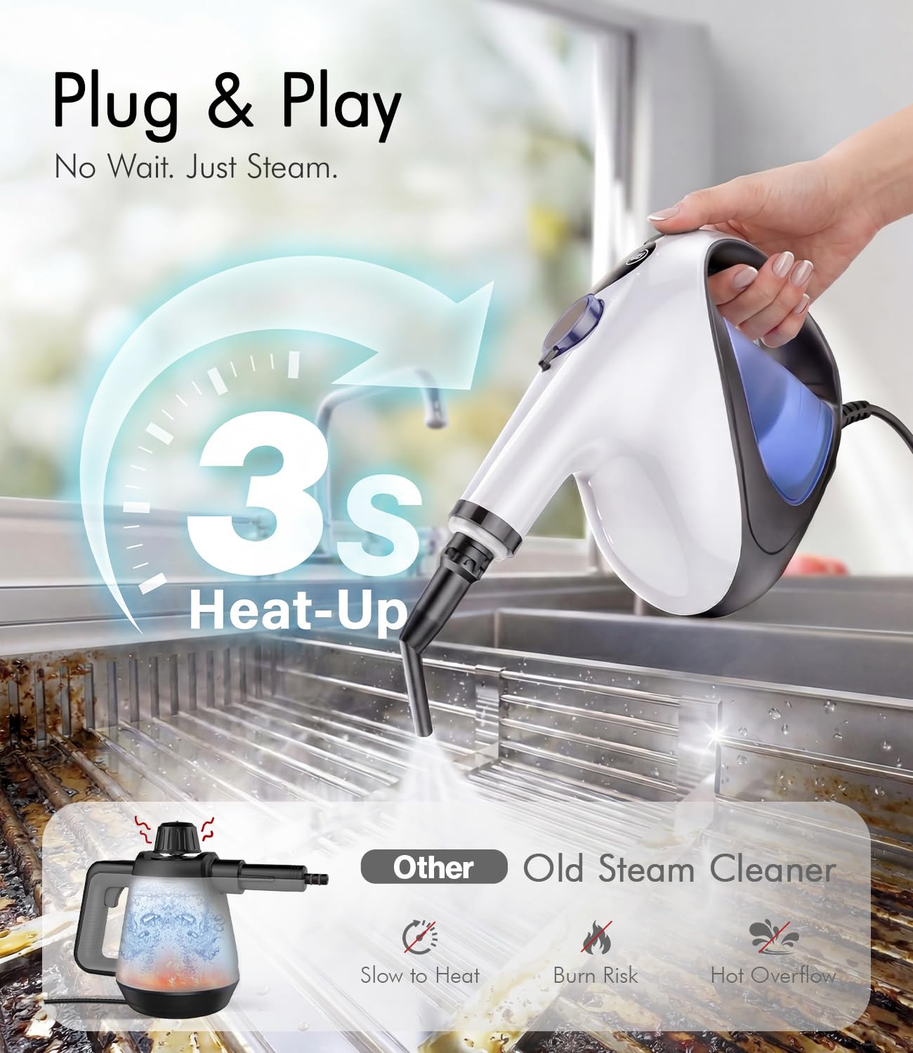 Handheld Steam Cleaner for Home 3s Instant Heat-Up No Need to Wait, Upgrade 2 LB Light Weight Easy Refill Portable Steamer Cleaner for Furniture Couch Grout Walls Kitchenware Cleaning (White) 🍁 All In One Marketplace Canada