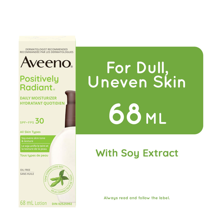 Aveeno Positively Radiant Daily Moisturizer SPF30, Sunscreen, Face Cream, Hypoallergenic, Sun Protection, 68mL 🍁 All In One Marketplace Canada