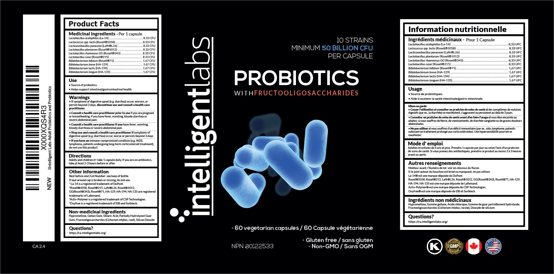 Intelligent Labs 50 Billion CFU Probiotic with Prebiotics - Advanced Gut Health & Immune Support - Acid Resistant, Overfilled for Max Potency - No Refrigeration Needed - 60 Capsules (60-Day Supply) 🍁 All In One Marketplace Canada