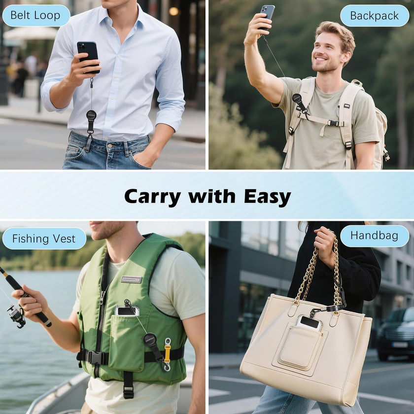 MoKo Anti-theft Phone Tether, Phone Lanyard Retractable Steel Line Cellphone Strap with Locking Carabiner and Metal 360° Tether Tab for Outdoor Skiing Hiking Climbing Fishing, Black 🍁 All In One Marketplace Canada