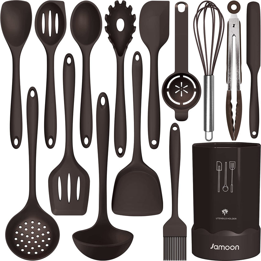 Silicone Cooking Utensils Set - 446°F Heat Resistant Kitchen Utensils,Spatula Sets,Turner Tongs,Spoon,Kitchen Utensil Gadgets Tools Set for Nonstick Cookware,Dishwasher Safe BPA Free (Gray) 🍁 All In One Marketplace Canada