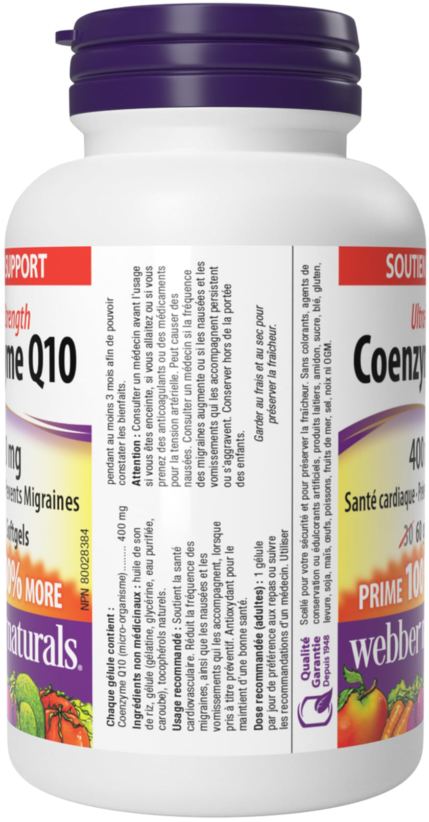 Webber Naturals Coenzyme Q10 (CoQ10) 400 mg, 60 Softgels, Ultra Strength, High Potency Antioxidant, For Heart Health, Cellular Energy Production, and Migraine Support 🍁 All In One Marketplace Canada
