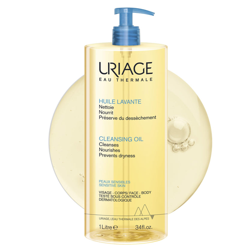 Uriage Cleansing Soothing Oil - Face & Body Daily Cleanser & Shower Oil With Glycerin & Ceramides - Whole Family Format, Babies, Children & Adults - Sensitive Skin - Soap-Free, Fragrance-Free - 1L 🍁 All In One Marketplace Canada