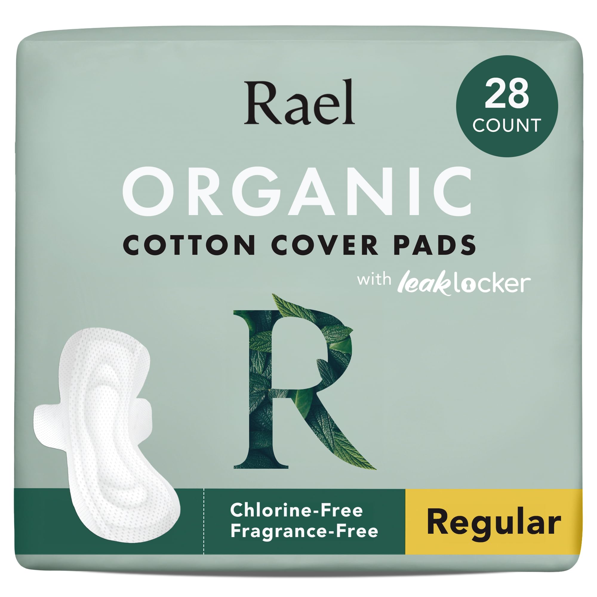 Rael Organic Cotton Cover Pads - Regular Absorbency, Unscented, Ultra Thin Pads with Wings for Women (Regular, 28 Count) 🍁 All In One Marketplace Canada