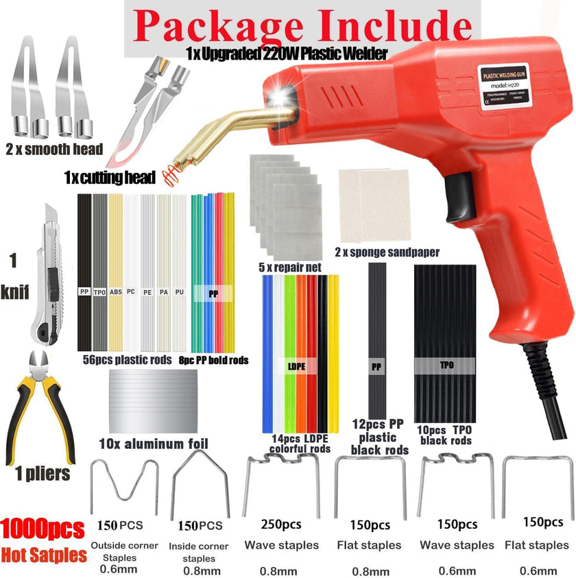 Upgraded 220W Plastic Welder, 2 in 1 Plastic Welding Repair Welder Kit 1000PCS Hot Stapler Soldering Gun with 100PCS Plastics Welding Rods Car Bumper Repair Kit for Most Plastics Repair 🍁 All In One Marketplace Canada