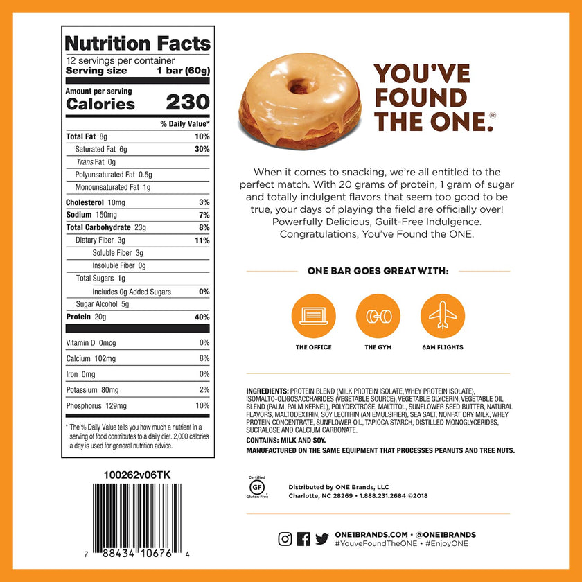 ONE Protein Bars, Maple Glazed Doughnut, Gluten Free Protein Bars with 20g Protein and only 1g Sugar, Snacking for High Protein Diets, 60g (12 Pack) [Packaging May Vary] 🍁 All In One Marketplace Canada
