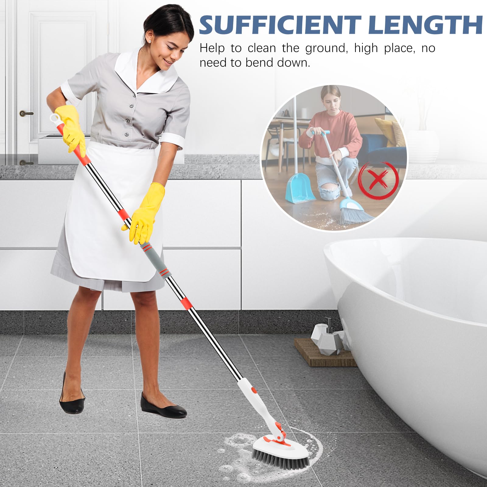 Setsail Floor Scrub Brush, 3-In-1 Tile Tub Floor Scrubber with 52-inch Adjustable Long Handle Shower Cleaner Brush and 3 Detachable Replacement Brush Heads for Cleaning Bathroom Kitchen Walls Tub Tile 🍁 All In One Marketplace Canada