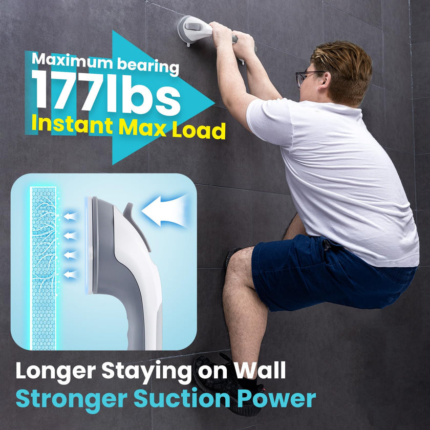 TAILI Shower Suction Cup Grab Bar Bathtubs Handrails for Seniors Elderly, No Drilling Waterproof, Grey, 2 Pack, 16 Inch 🍁 All In One Marketplace Canada