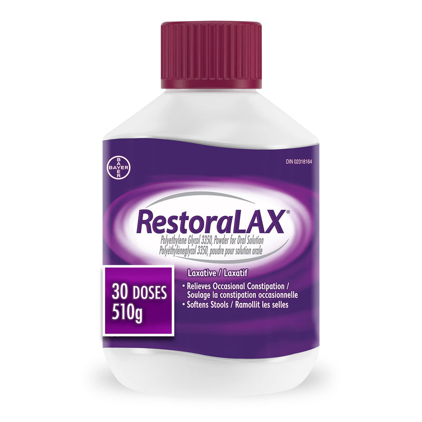 RestoraLAX Powder Laxative, Effective Relief, No Taste, No Grit, No Gas, No Bloating, No Cramps, No Sudden Urge, 30 Doses, 510 grams 🍁 All In One Marketplace Canada