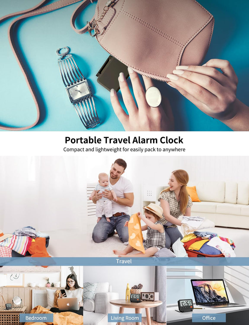 MeesMeek Digital Travel Alarm Clock: Small Bedside LCD Clock with Date Temperature Snooze Backlight 12/24H Weekend Mode and 2 Volume, Desk Clock for Kids Office Bedroom, Battery Included (Black) 🍁 All In One Marketplace Canada