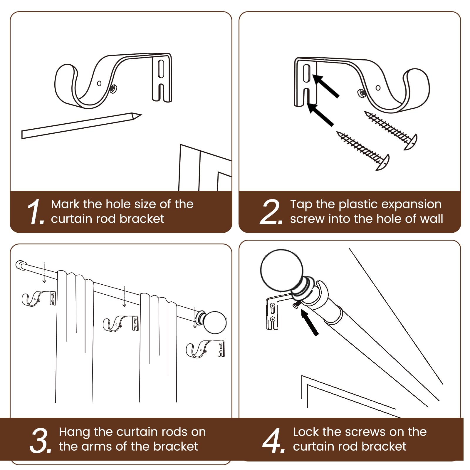 Curtain rods for Windows 48 to 84 Inch, 5/8 Inch Small Matte Black Curtain Rod Adjustable with Brackets Pole Rideau for Bedroom, Bathroom, Living room, Kitchen, Patio, Outdoor, cafe 🍁 All In One Marketplace Canada