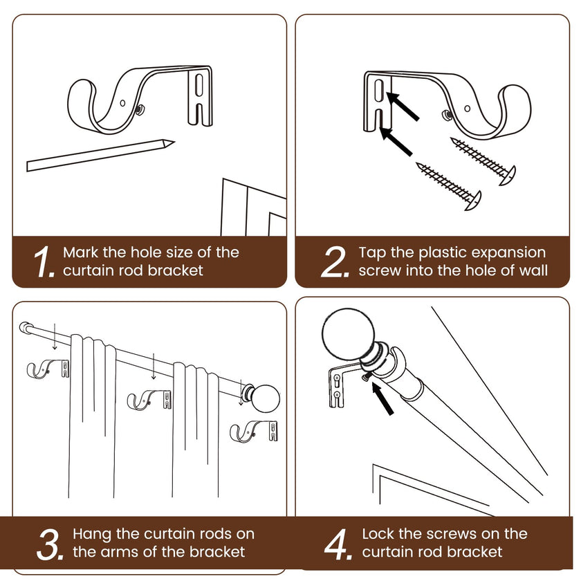 Curtain rods for Windows 48 to 84 Inch, 5/8 Inch Small Matte Black Curtain Rod Adjustable with Brackets Pole Rideau for Bedroom, Bathroom, Living room, Kitchen, Patio, Outdoor, cafe 🍁 All In One Marketplace Canada