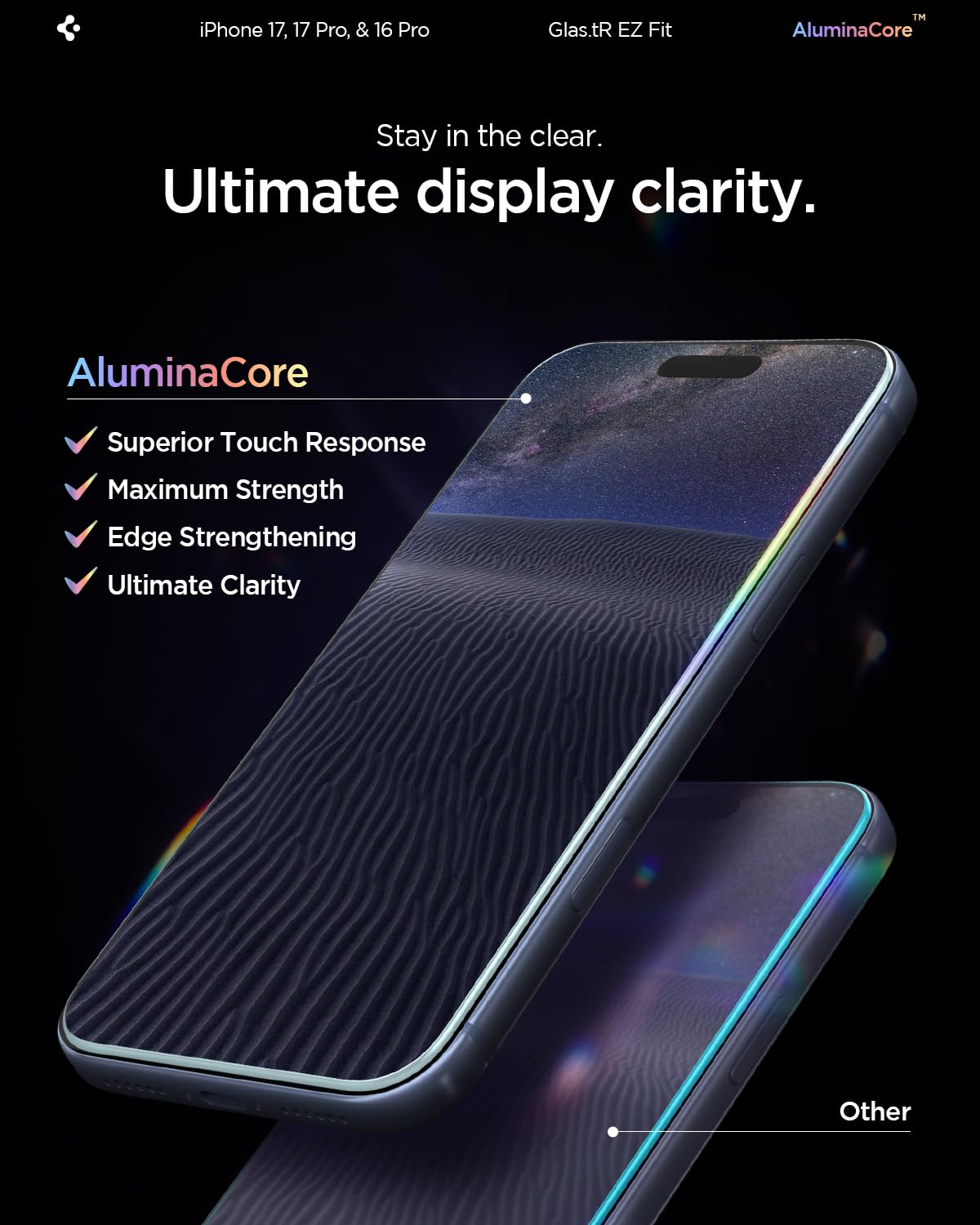 Spigen AluminaCore Tempered Glass Screen Protector [Glas.tR EZ Fit] designed for iPhone 17 Pro | iPhone 17 | iPhone 16 Pro [2 Pack] 9H+ Hardness, Aluminum-Enhanced Durability 🍁 All In One Marketplace Canada