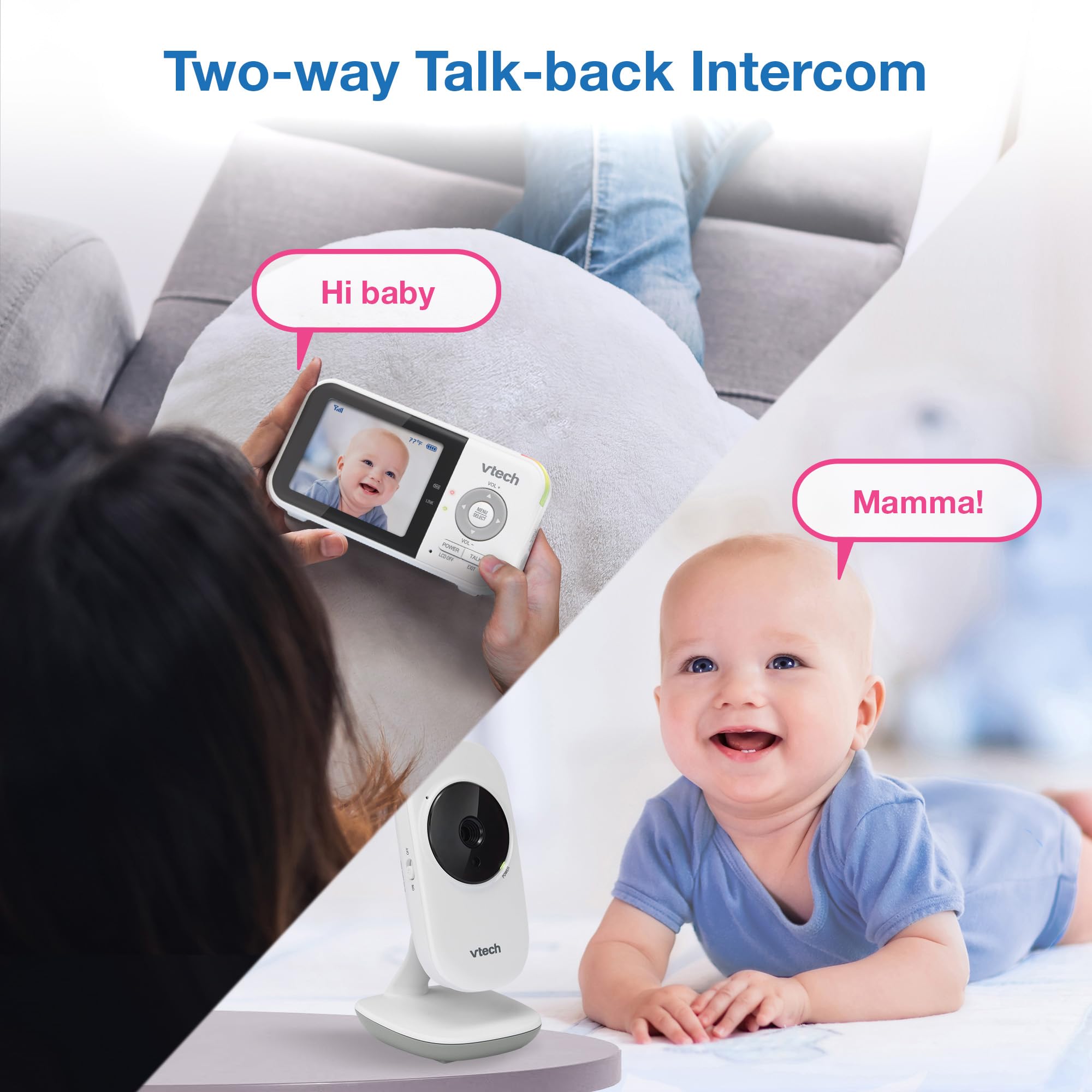 VTech VM819-2 Baby Monitor, 2.8” Screen, 2 Cameras, 1000ft Range, Night Vision, 2-Way Audio, Temperature Sensor, Lullabies, Secured Transmission No WiFi 🍁 All In One Marketplace Canada
