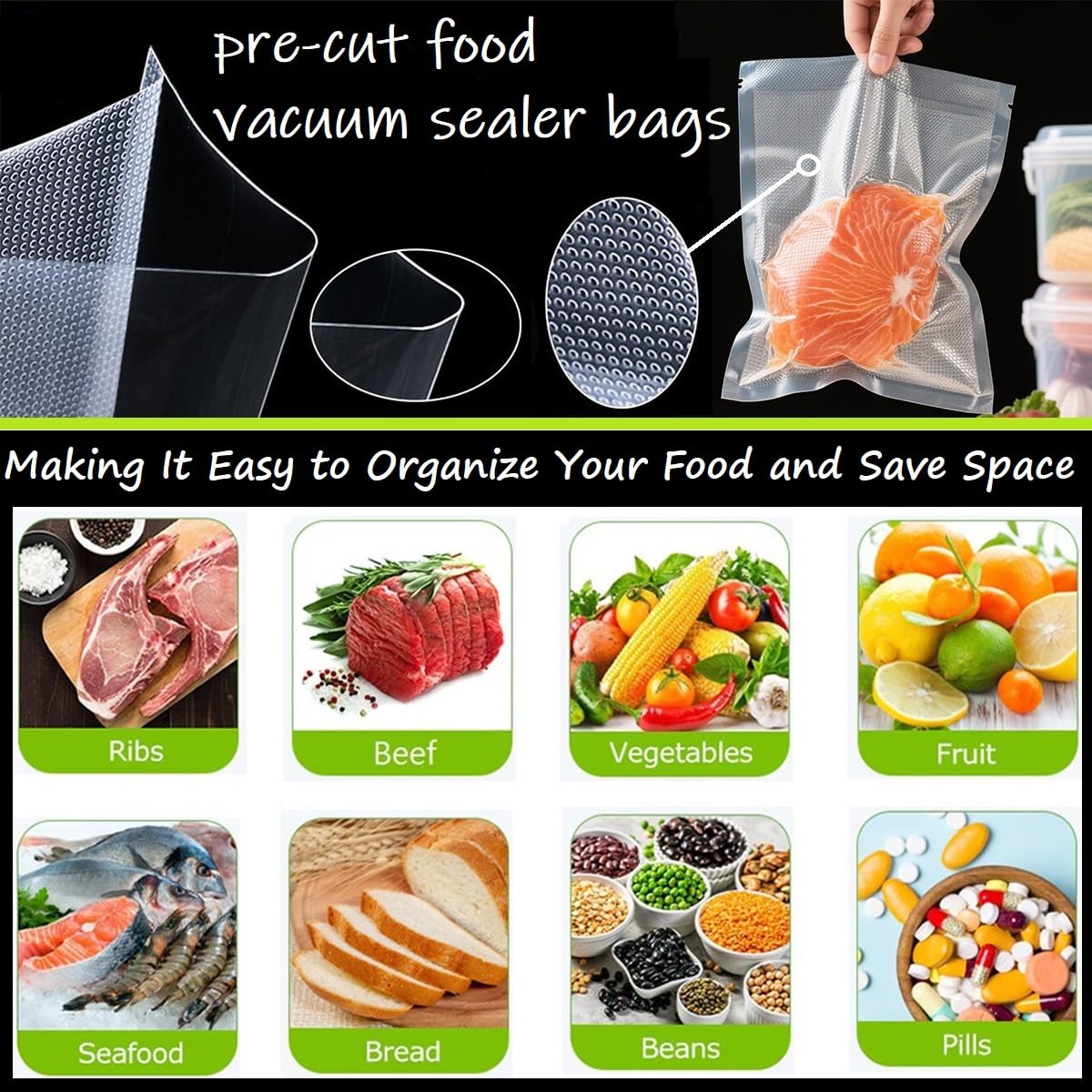 YILUFA1688 Vacuum Sealer Bags 300 Count, Pre-Cut Mixed Sizes (8