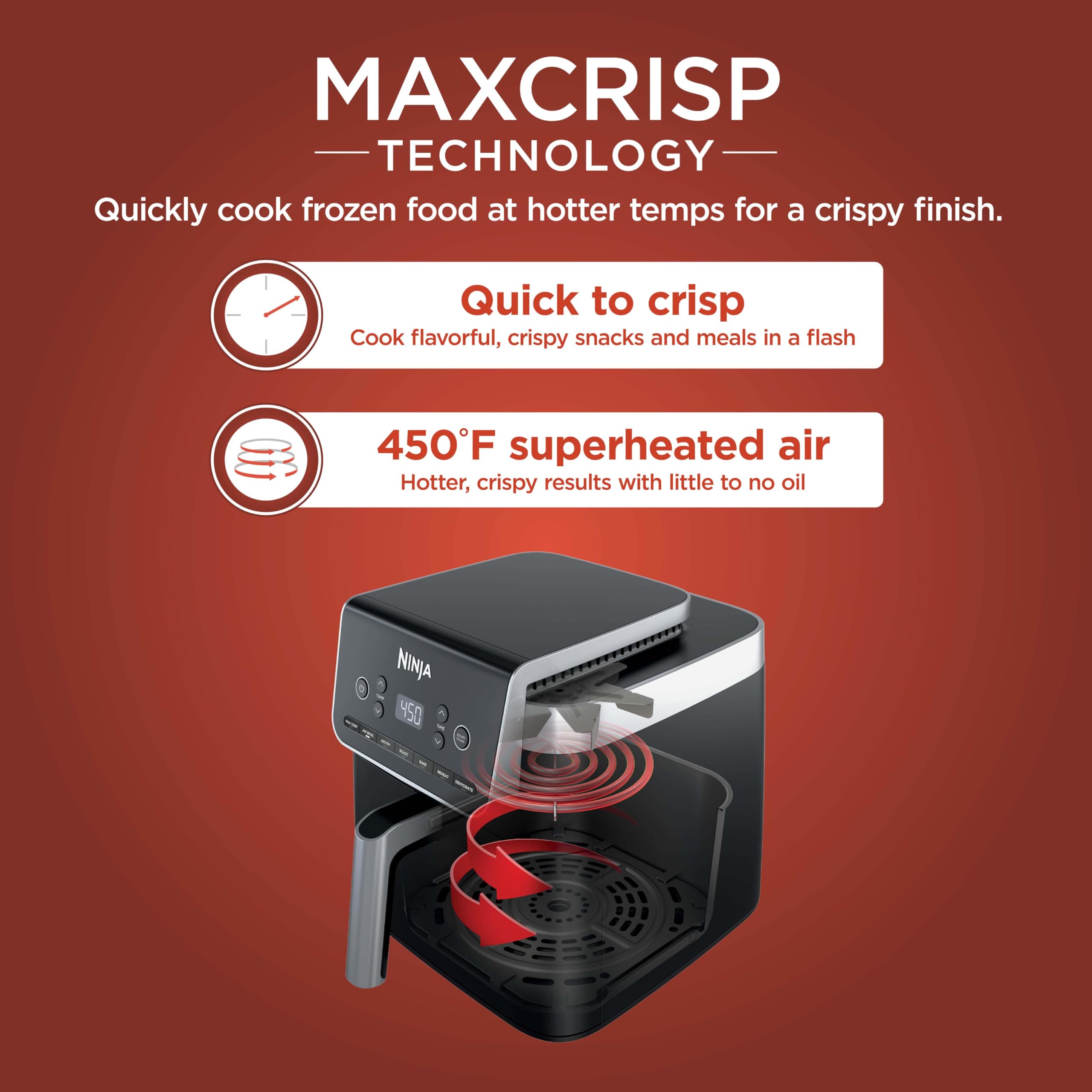 Ninja Air Fryer Pro XL 7-in-1, Max Crisp Tech, 450F for Hotter, Crispy Results, 6.5 QT Capacity, Max Crisp, Broil, Air Fry, Roast, Bake, Reheat, Dehydrate, Space Saving, AF182AMZC (Canadian Version) 🍁 All In One Marketplace Canada