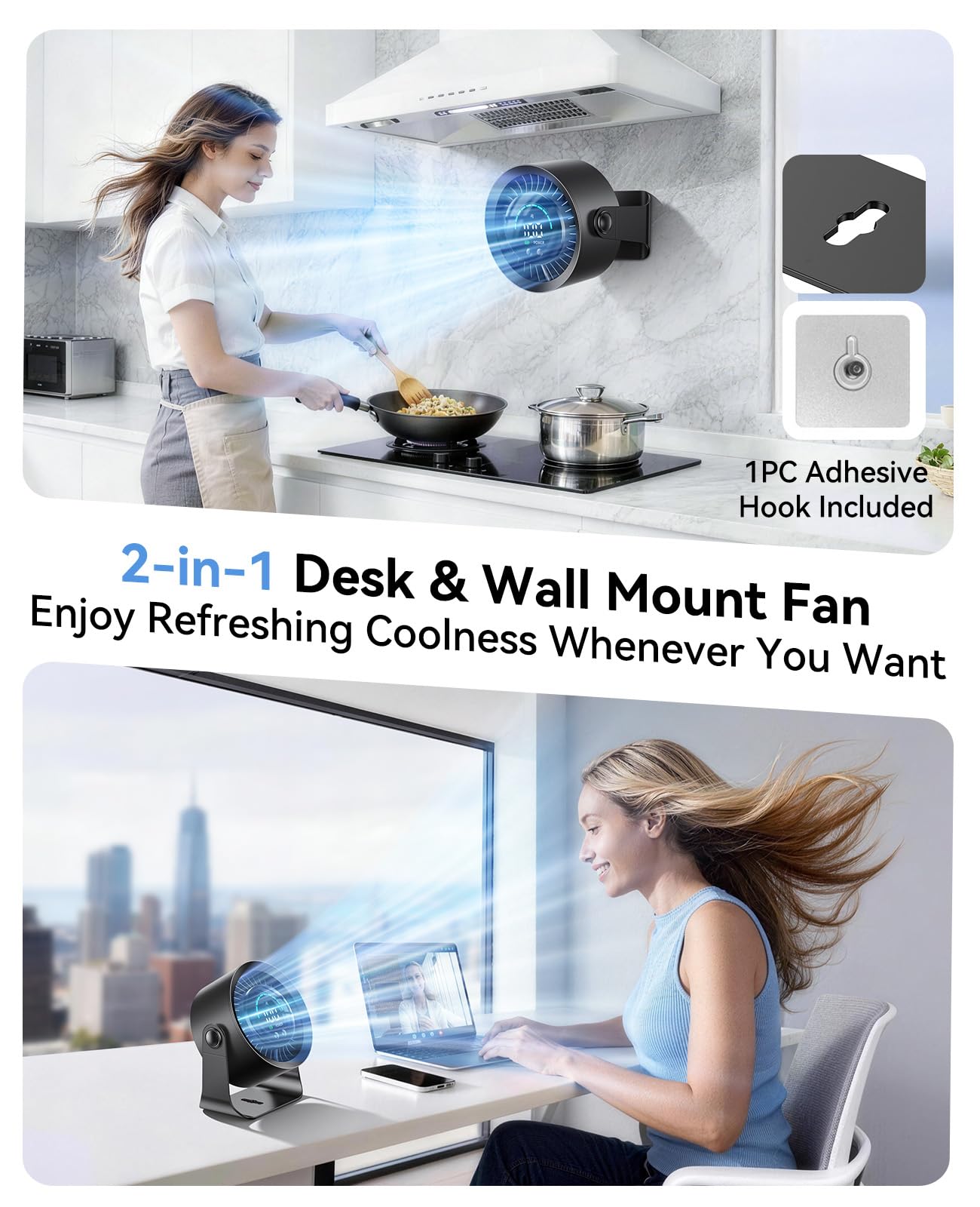 DIGIX Rechargeable USB Desk Fan for Bedroom, 100 Speeds, 360° Rotation, Wall Mounted Design Small Portable Table Fan with LED Display, Quiet Personal Desktop Cooling Fans for Home Office (Black) 🍁 All In One Marketplace Canada