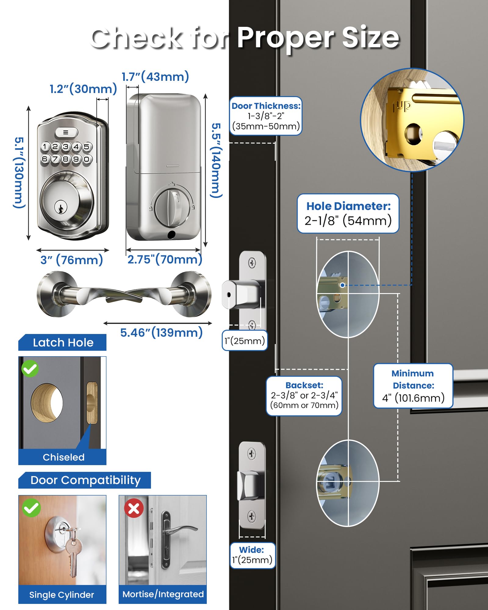 Veise Keyless Entry Door Lock with 2 Lever Handles - Electronic Keypad Deadbolt, Easy Installation Digital Smart Front Door Lock Set, Satin Nickel 🍁 All In One Marketplace Canada