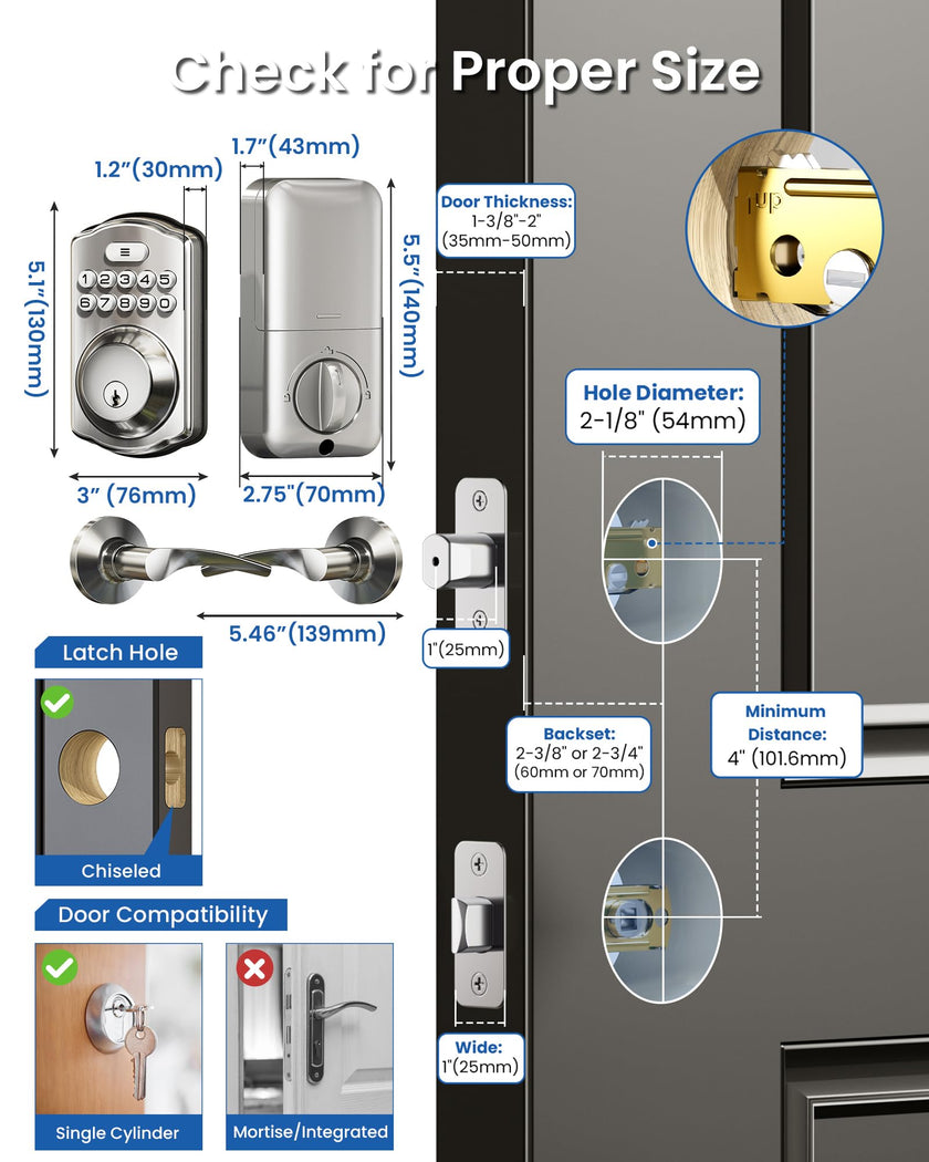 Veise Keyless Entry Door Lock with 2 Lever Handles - Electronic Keypad Deadbolt, Easy Installation Digital Smart Front Door Lock Set, Satin Nickel 🍁 All In One Marketplace Canada