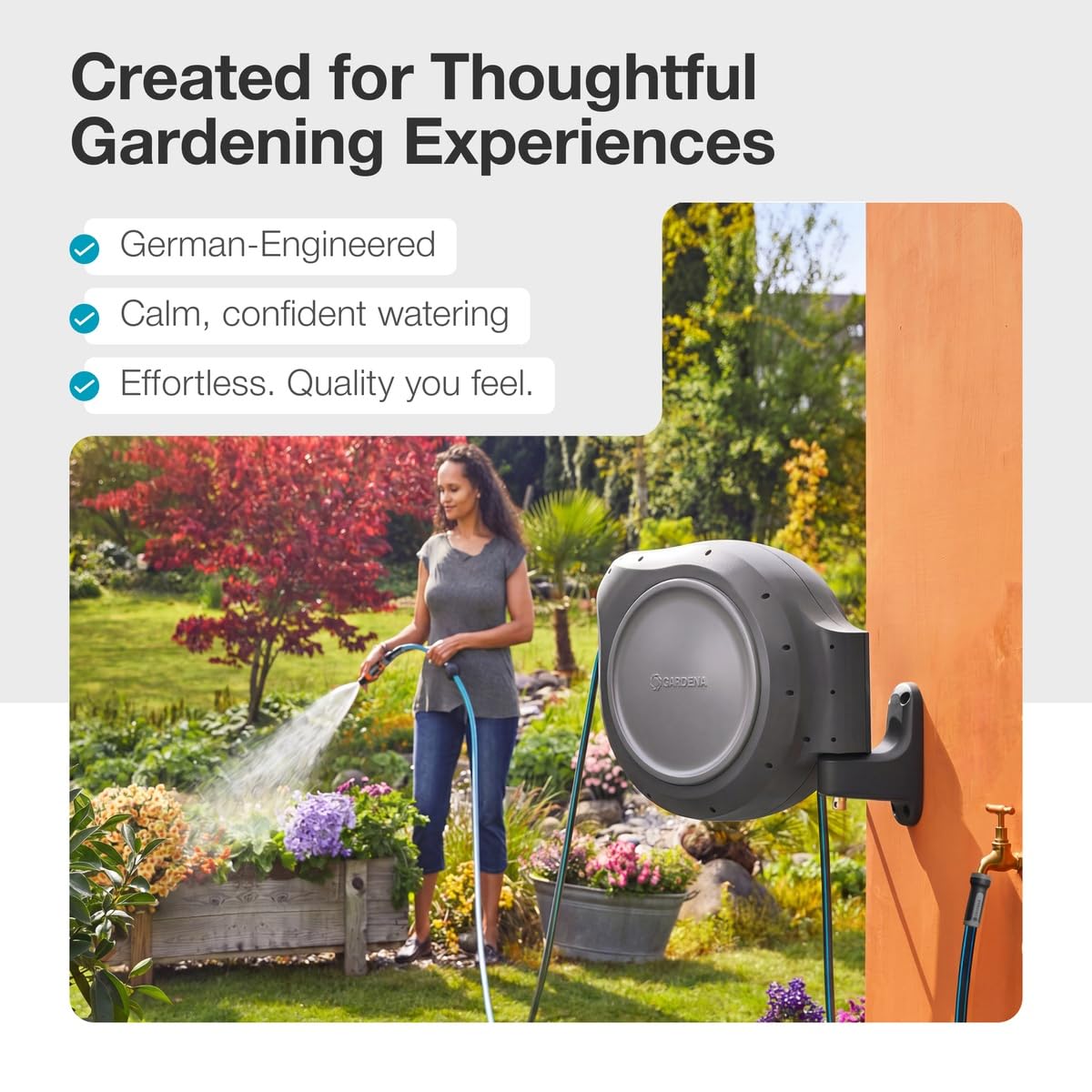 GARDENA 20502-80, Retractable Garden Hose Reel 75' x 1/2