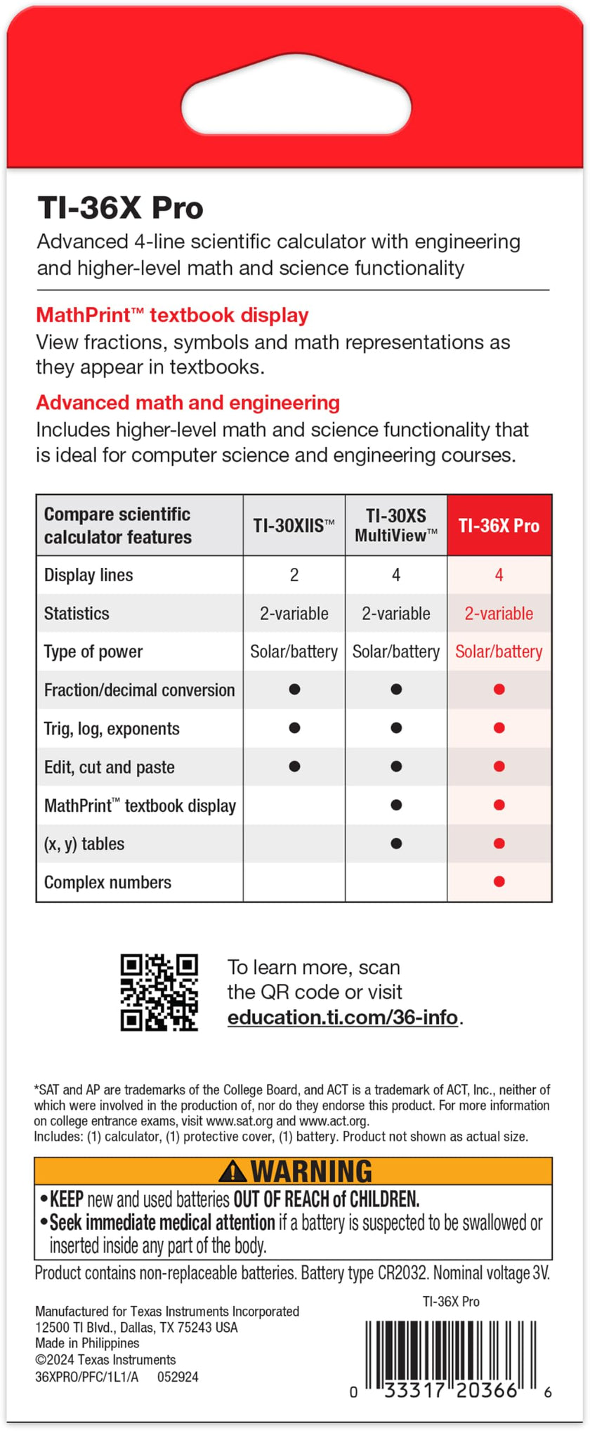 Texas Instruments TI-36X Pro Engineering/Scientific Calculator, Black, 9.7 Inch 🍁 All In One Marketplace Canada