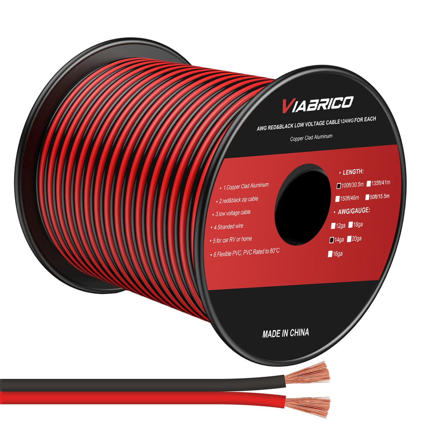 VIABRICO 14AWG 100FT Electrical Wire Cable 2 Conductors Red Black Cable Hookup LED Lighting Strips Flexible Wire Extension Cord 14 Gauge Copper Clad Aluminum Copper Wire 12V/24V DC Cable 🍁 All In One Marketplace Canada