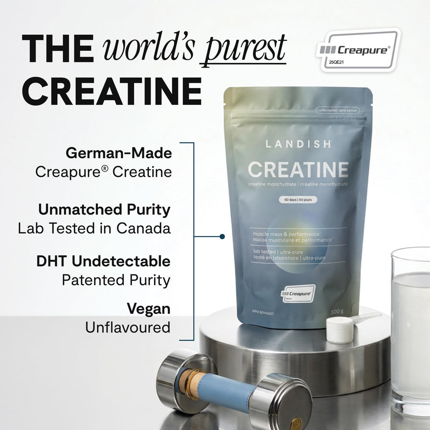 Landish Creatine Monohydrate Powder – Creapure®, German-Made Micronized Creatine – Canadian Brand – Increases Muscle Mass & Improves Strength – For Women & Men – Vegan –Unflavoured – 300 g (60 Servings) 🍁 All In One Marketplace Canada