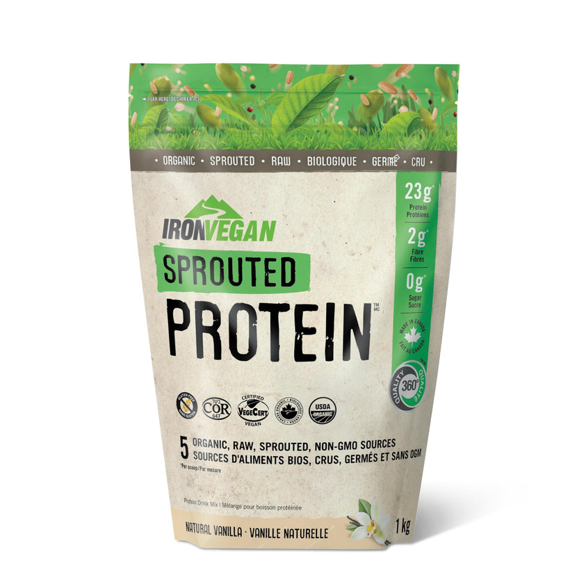 Iron Vegan Sprouted Protein, French Vanilla Flavour, 1kg | Vegan, plant-based, organic, gluten-free Brown (Pack of 1) 🍁 All In One Marketplace Canada
