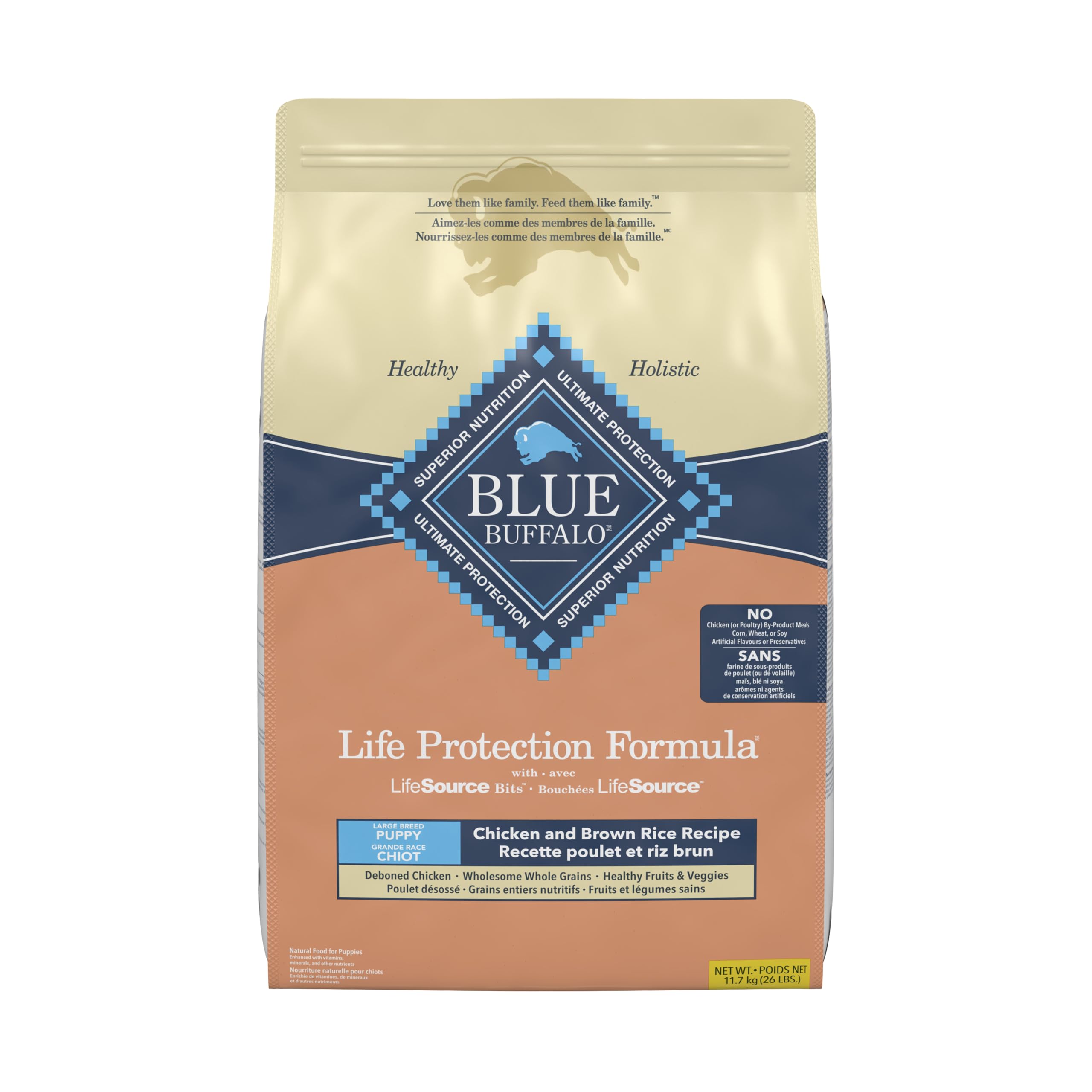Blue Buffalo Life Protection Formula Chicken & Brown Rice Large Breed Puppy Dry Dog Food with DHA & ARA, Supports Immunity with LifeSource Bits, Promotes Healthy Muscles & Strong Bones, 11.7kg/26 lbs 🍁 All In One Marketplace Canada
