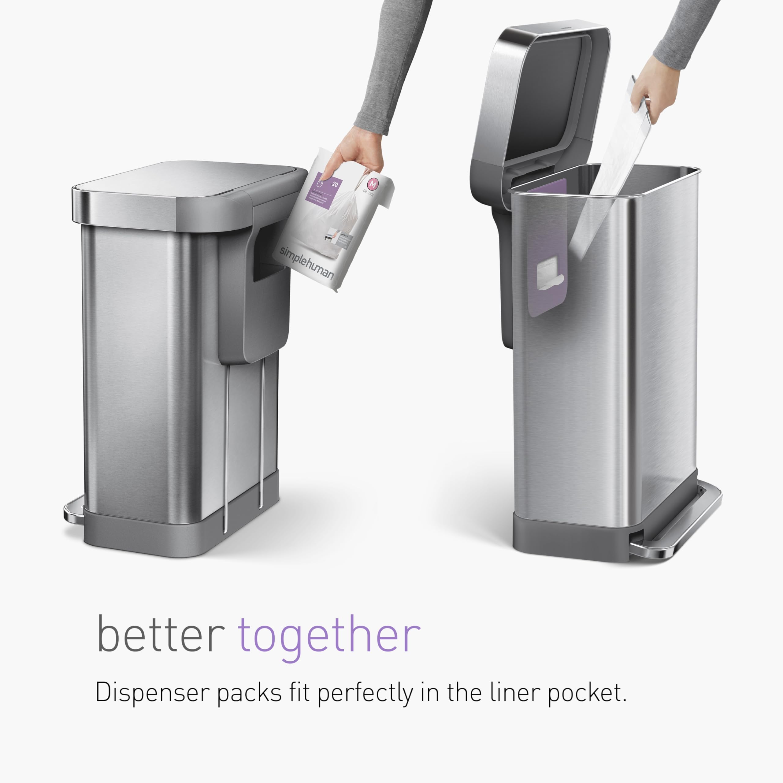 simplehuman Code J 100 Count, Dispenser Pack Custom Fit Liners, Drawstring Trash Bags, 30-45L / 8-12 Gallons, White 🍁 All In One Marketplace Canada