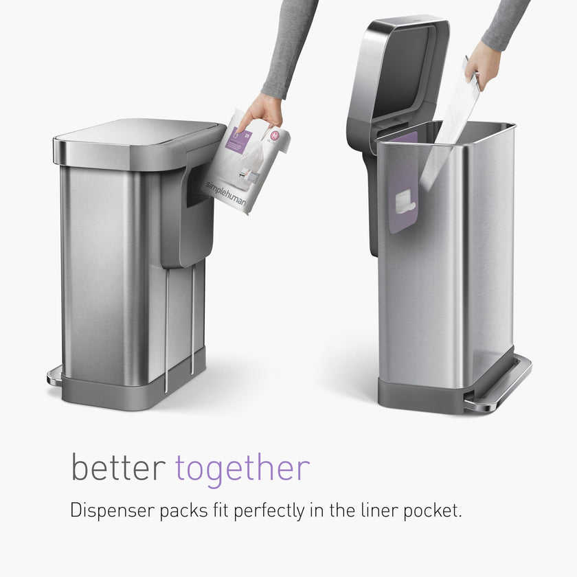 simplehuman Code J 100 Count, Dispenser Pack Custom Fit Liners, Drawstring Trash Bags, 30-45L / 8-12 Gallons, White 🍁 All In One Marketplace Canada