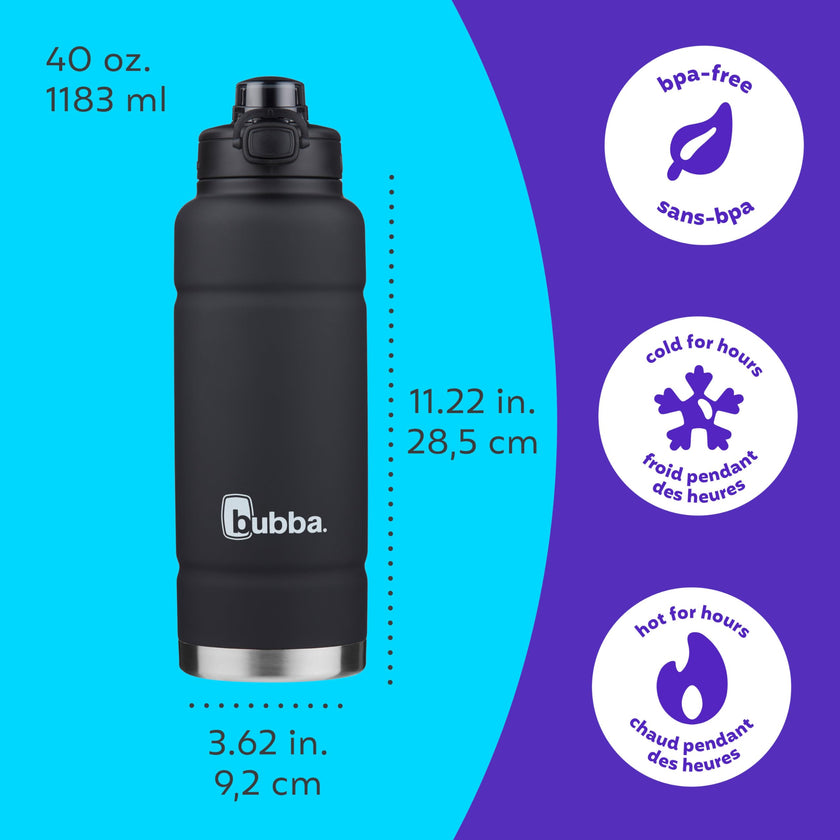 bubba Trailblazer Stainless Steel Water Bottle with Push Button Lid, 40 oz (1.18 L), Vacuum-Insulated, Rubberized Licorice 🍁 All In One Marketplace Canada
