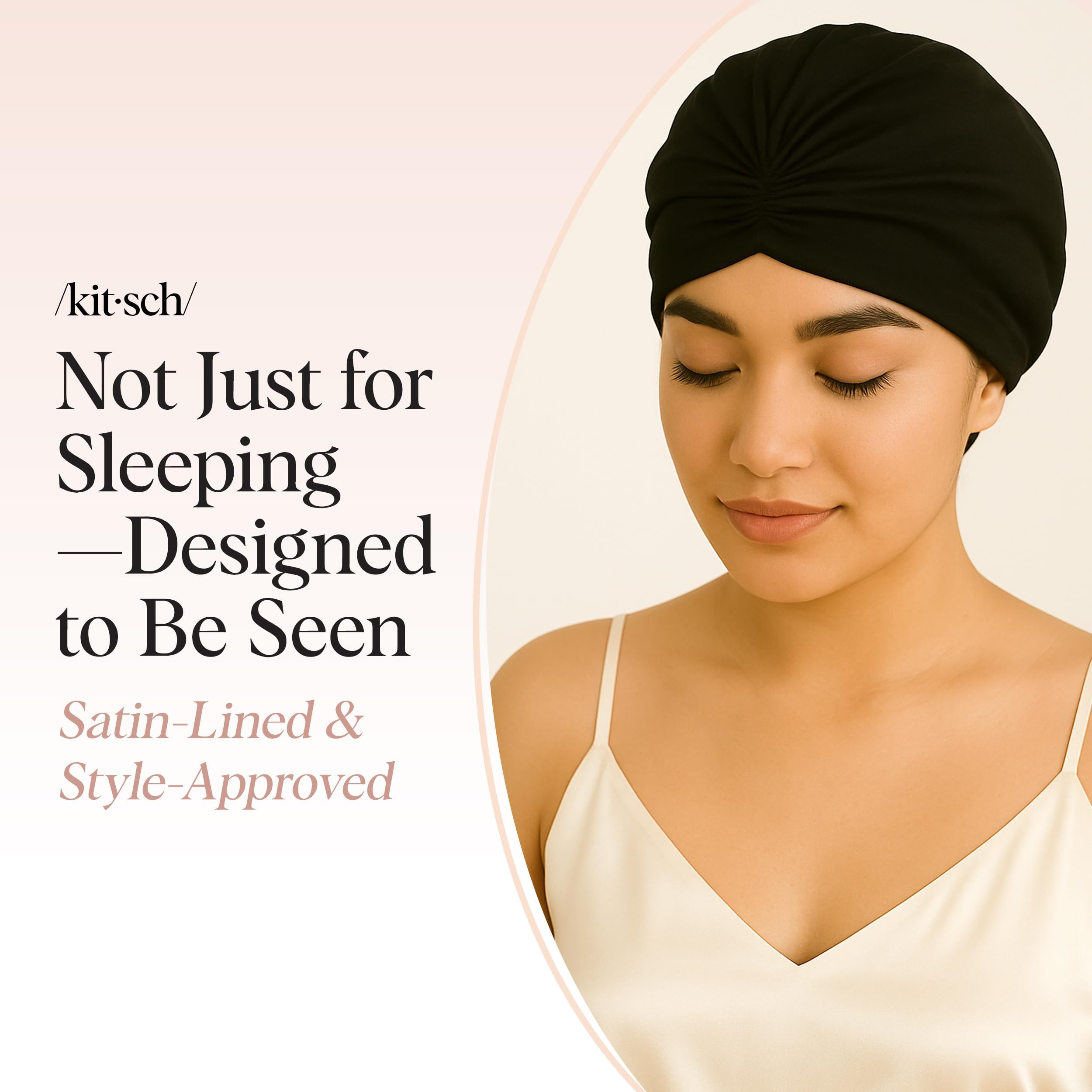 Kitsch Satin Lined Beanie - Softer Than Silk Beanie for Sleeping Women, Breathable Hair Cover for Sleeping, Slouchy Beanies, Bonnets for Women, Hair Wrap, Reduce Breakage for Frizz-Free Hairs - Black 🍁 All In One Marketplace Canada